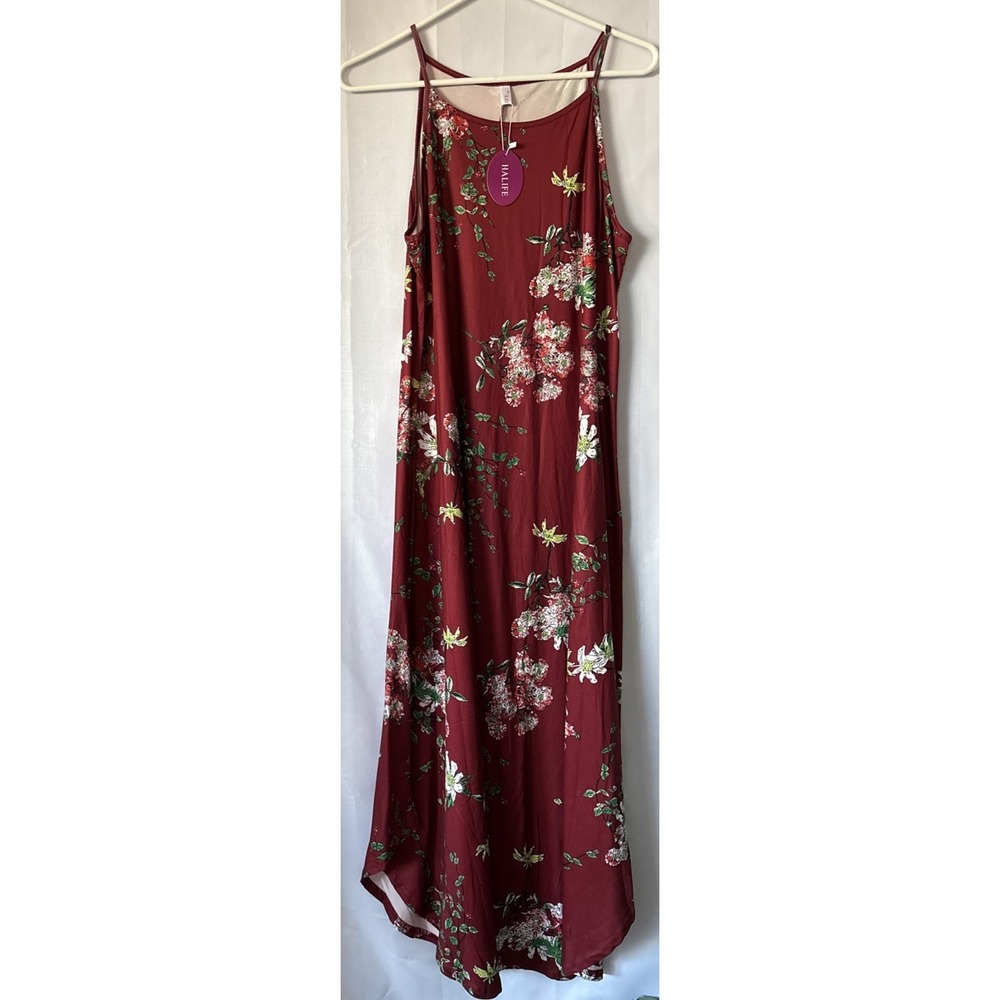 Halife Women's Cranberry Floral Casual Spaghetti Strap Sundress XL‎ NWT